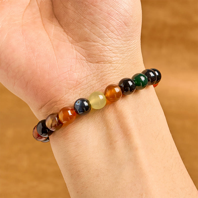 Buddha Stones天然カラフルカルセドニー瑪瑙ハーモニーブレスレット