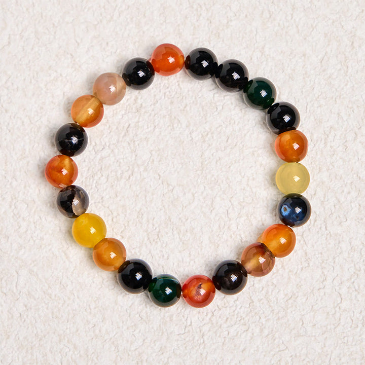 Buddha Stones天然カラフルカルセドニー瑪瑙ハーモニーブレスレット