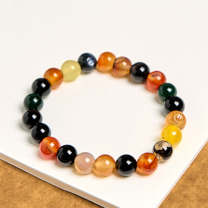 Buddha Stones天然カラフルカルセドニー瑪瑙ハーモニーブレスレット