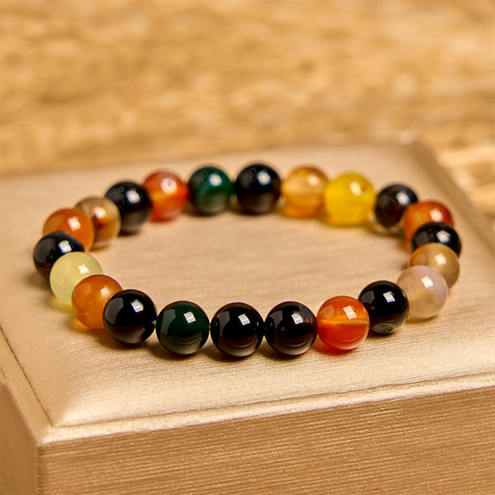Buddha Stones天然カラフルカルセドニー瑪瑙ハーモニーブレスレット