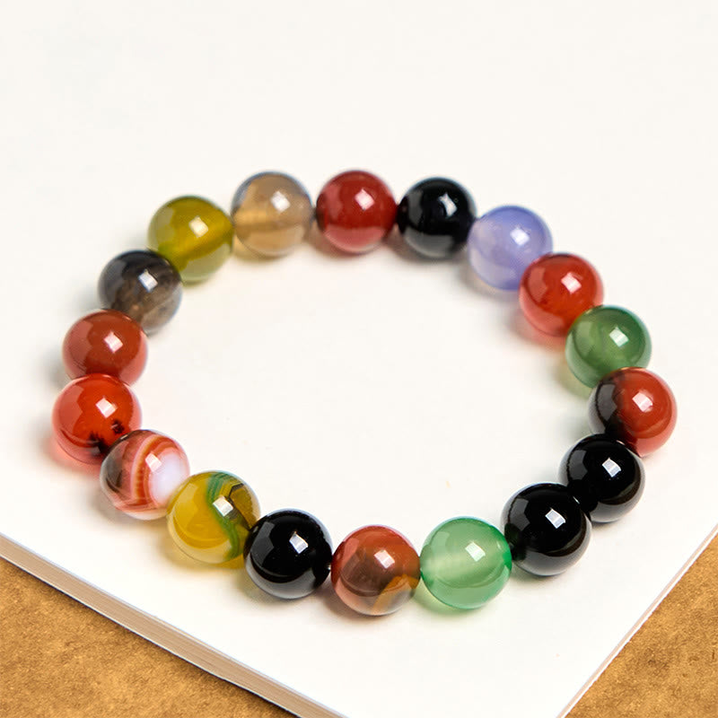 Buddha Stones天然カラフルカルセドニー瑪瑙ハーモニーブレスレット