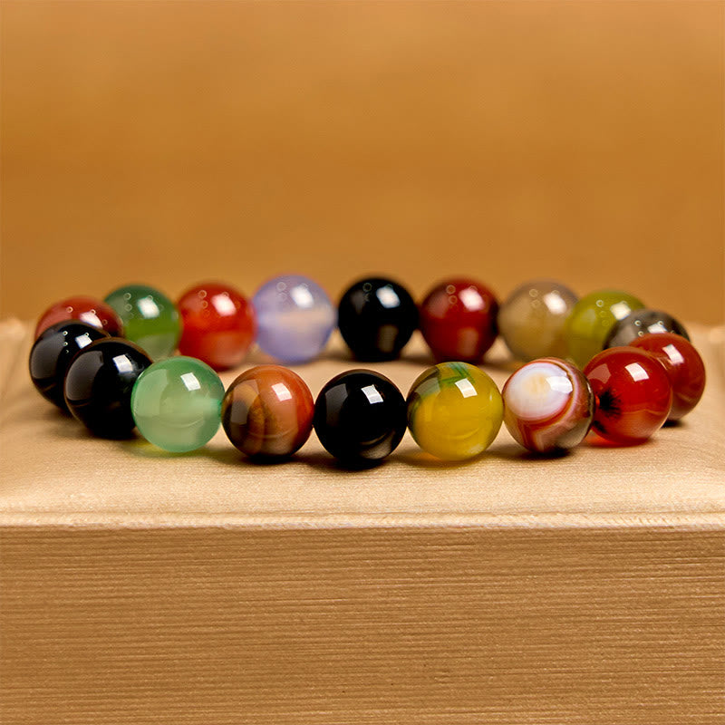 Buddha Stones天然カラフルカルセドニー瑪瑙ハーモニーブレスレット