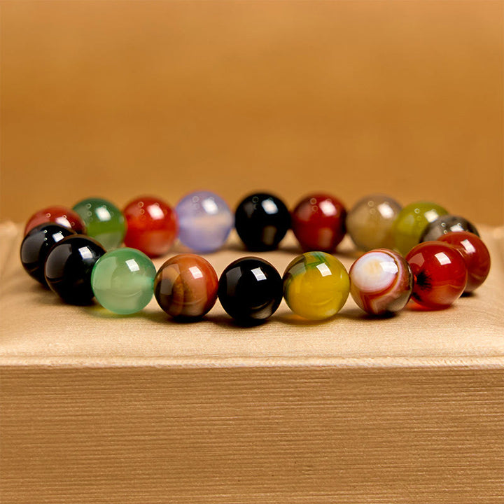 Buddha Stones天然カラフルカルセドニー瑪瑙ハーモニーブレスレット