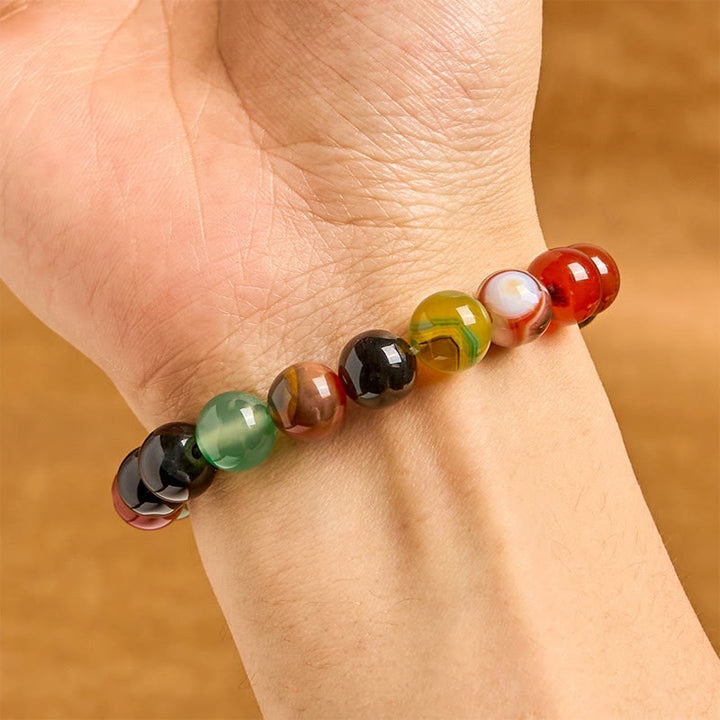 Buddha Stones天然カラフルカルセドニー瑪瑙ハーモニーブレスレット