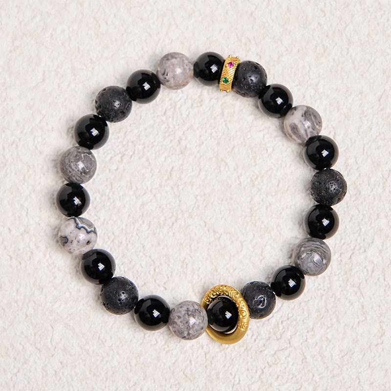 Buddha Stones溶岩石 ブラックオニキス ピカソジャスパー ヒーリングブレスレット