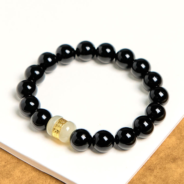 Buddha Stones天然ブラックオニキス翡翠サポートブレスレット