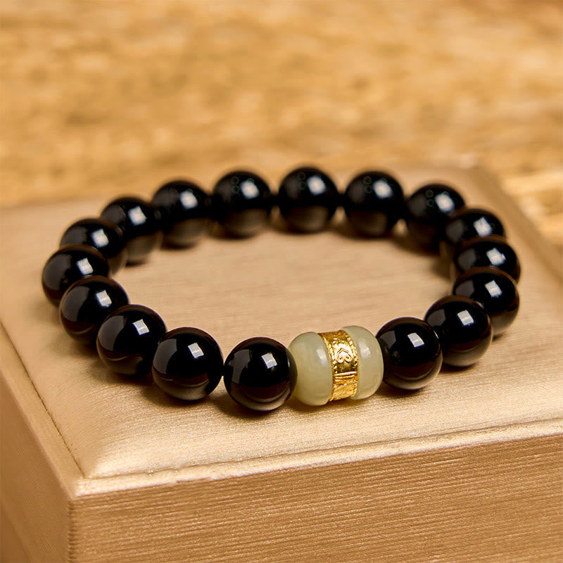 Buddha Stones天然ブラックオニキス翡翠サポートブレスレット