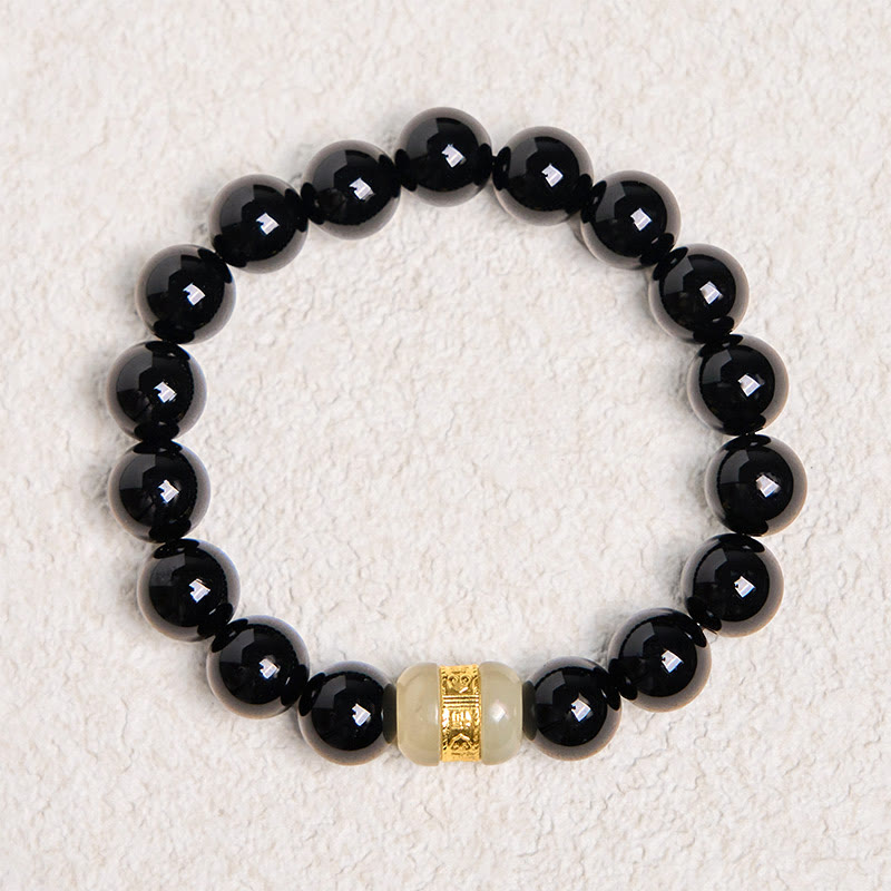 Buddha Stones天然ブラックオニキス翡翠サポートブレスレット