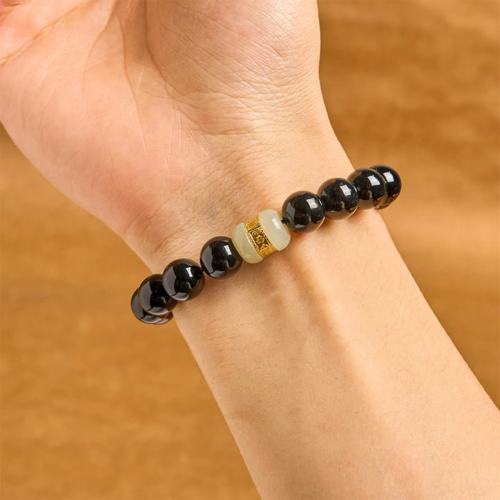 Buddha Stones天然ブラックオニキス翡翠サポートブレスレット
