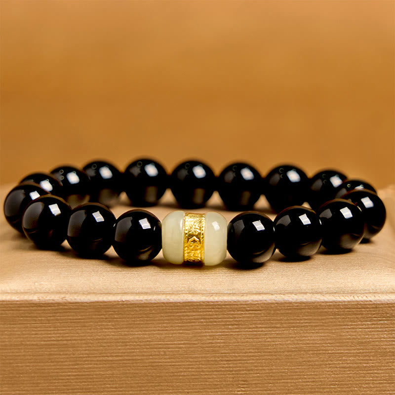 Buddha Stones天然ブラックオニキス翡翠サポートブレスレット