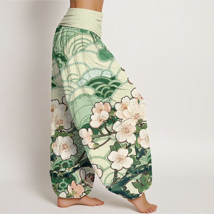 Buddha Stones桜 波模様 レディース 伸縮性ウエスト ハーレムパンツ - image 7