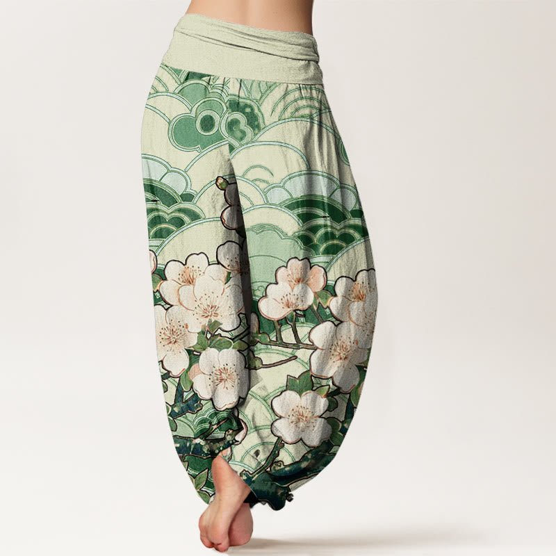 Buddha Stones桜 波模様 レディース 伸縮性ウエスト ハーレムパンツ - image 6