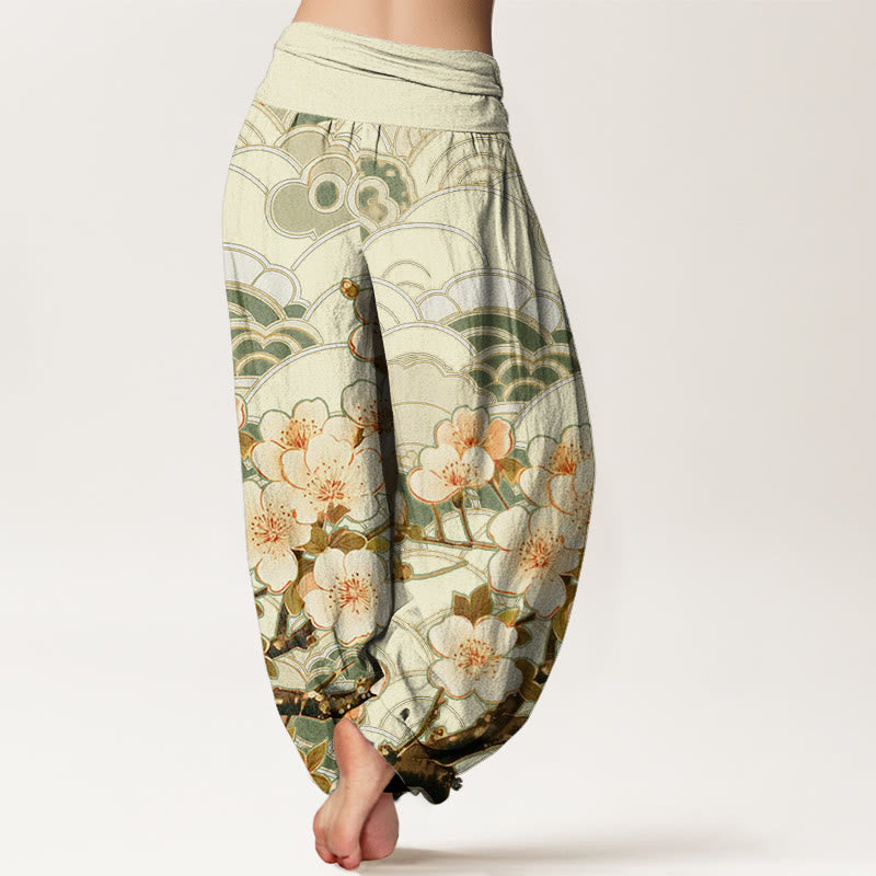 Buddha Stones桜 波模様 レディース 伸縮性ウエスト ハーレムパンツ - image 9