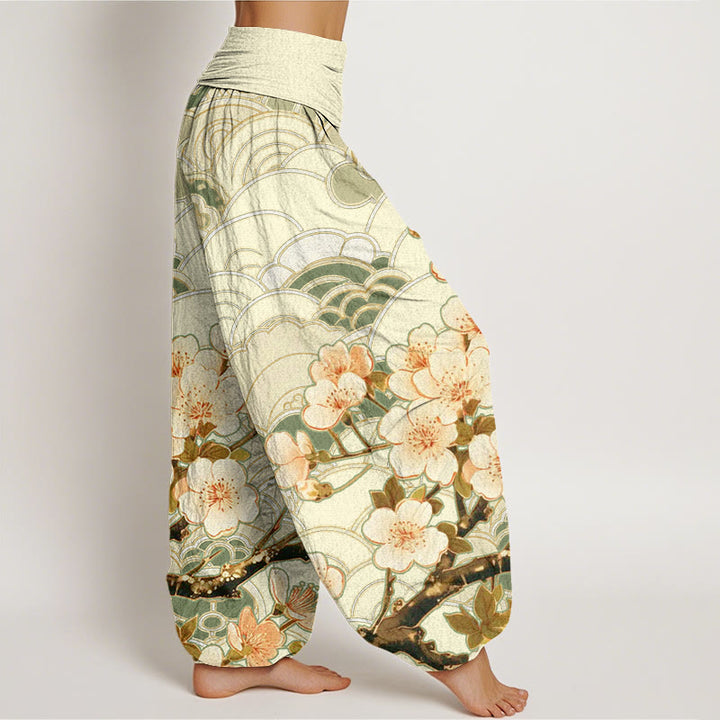 Buddha Stones桜 波模様 レディース 伸縮性ウエスト ハーレムパンツ - image 10
