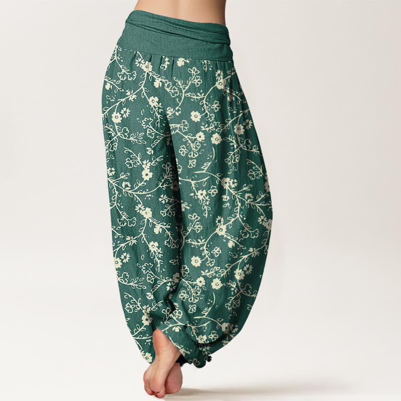 Buddha Stonesの花の枝柄のシンプルなデザインレディース伸縮性ウエストハーレムパンツ - image 2