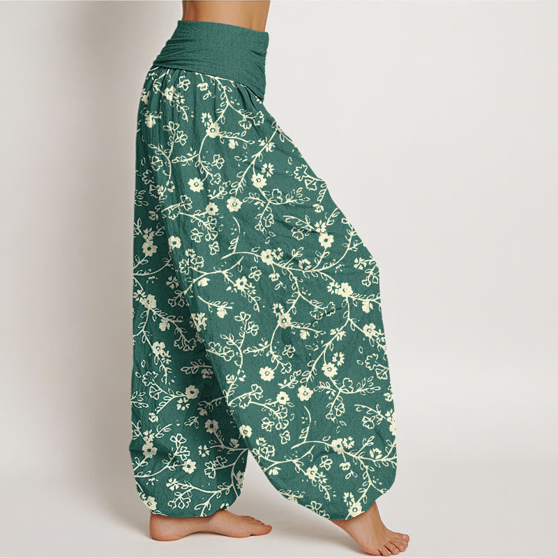 Buddha Stonesの花の枝柄のシンプルなデザインレディース伸縮性ウエストハーレムパンツ - image 3