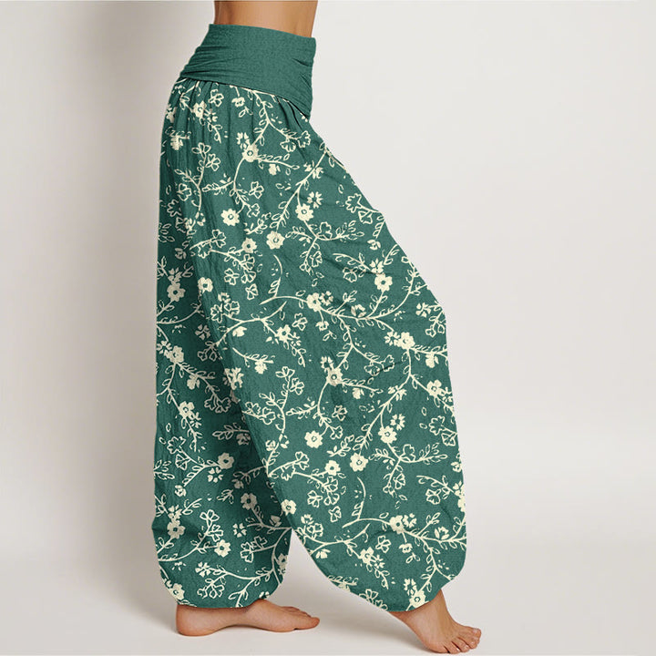 Buddha Stonesの花の枝柄のシンプルなデザインレディース伸縮性ウエストハーレムパンツ - image 3
