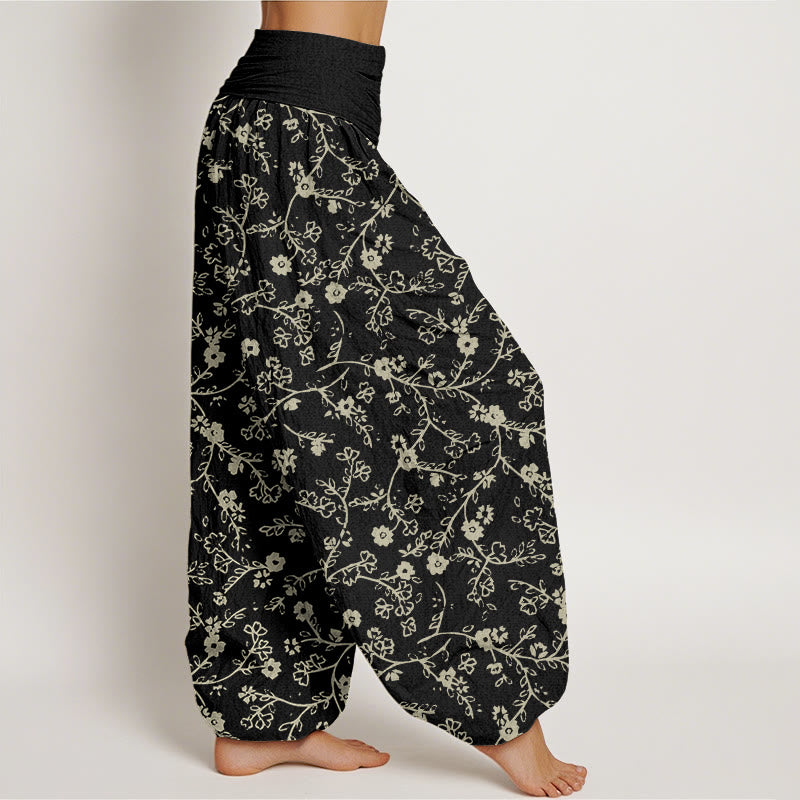 Buddha Stonesの花の枝柄のシンプルなデザインレディース伸縮性ウエストハーレムパンツ - image 7