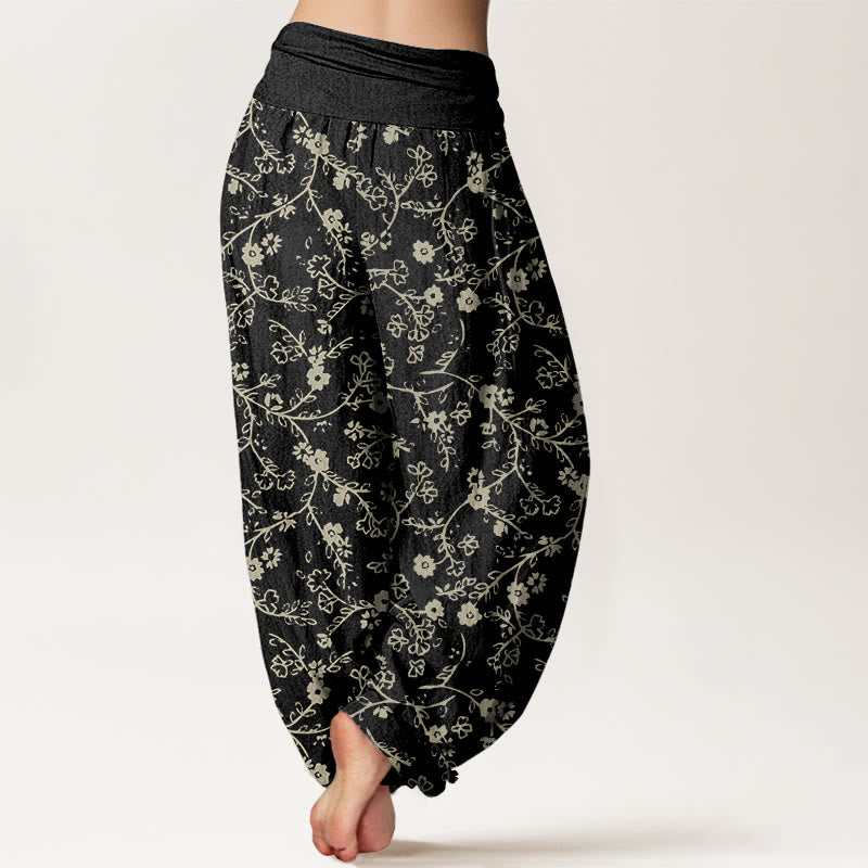 Buddha Stonesの花の枝柄のシンプルなデザインレディース伸縮性ウエストハーレムパンツ - image 6