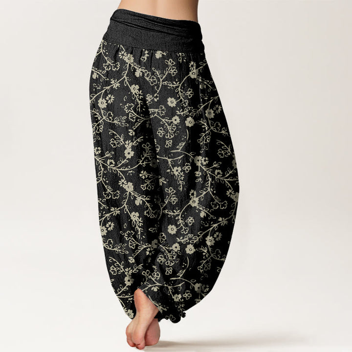 Buddha Stonesの花の枝柄のシンプルなデザインレディース伸縮性ウエストハーレムパンツ - image 6