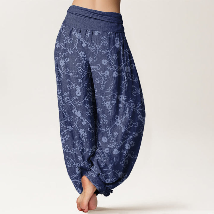 Buddha Stonesの花の枝柄のシンプルなデザインレディース伸縮性ウエストハーレムパンツ - image 9