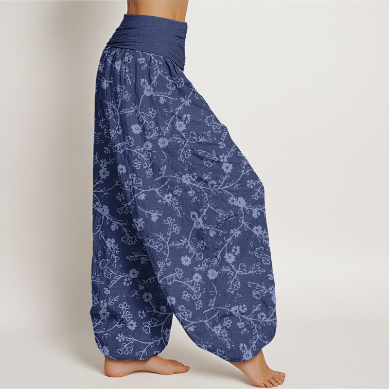 Buddha Stonesの花の枝柄のシンプルなデザインレディース伸縮性ウエストハーレムパンツ - image 10