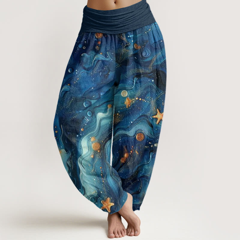 Buddha Stonesオーシャンゴールド スター柄 レディース 伸縮性ウエスト ハーレムパンツ - ダークブルー - US22、 UK/AU26、 EU54 (6XL) - image 1