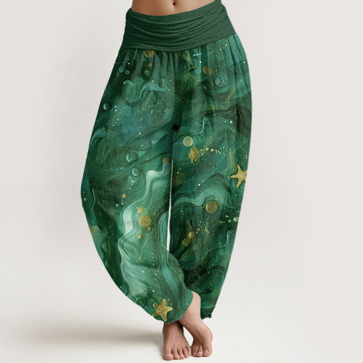 Buddha Stonesオーシャンゴールド スター柄 レディース 伸縮性ウエスト ハーレムパンツ - ダークグリーン - US22、 UK/AU26、 EU54 (6XL) - image 8
