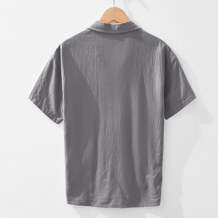 Buddha Stonesヴィンテージ無地シンプルデザインメンズ半袖コットンリネンシャツポケット付き - image 1