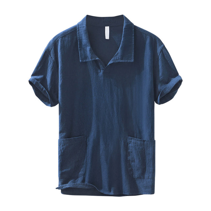 Buddha Stonesヴィンテージ無地シンプルデザインメンズ半袖コットンリネンシャツポケット付き - image 12