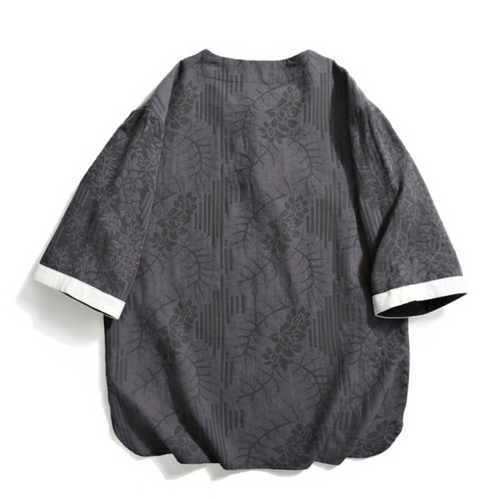 Buddha Stonesカジュアル レトロ ジャカード 中国風 カエルボタンデザイン メンズ クルーネック 半袖 コットンシャツ - image 2