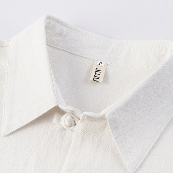 Buddha Stonesカジュアル 2点セット 純色 ハーフボタンデザイン シャツ ドローストリングパンツ メンズ コットンリネン 瞑想用クロスセット ポケット付き - image 2