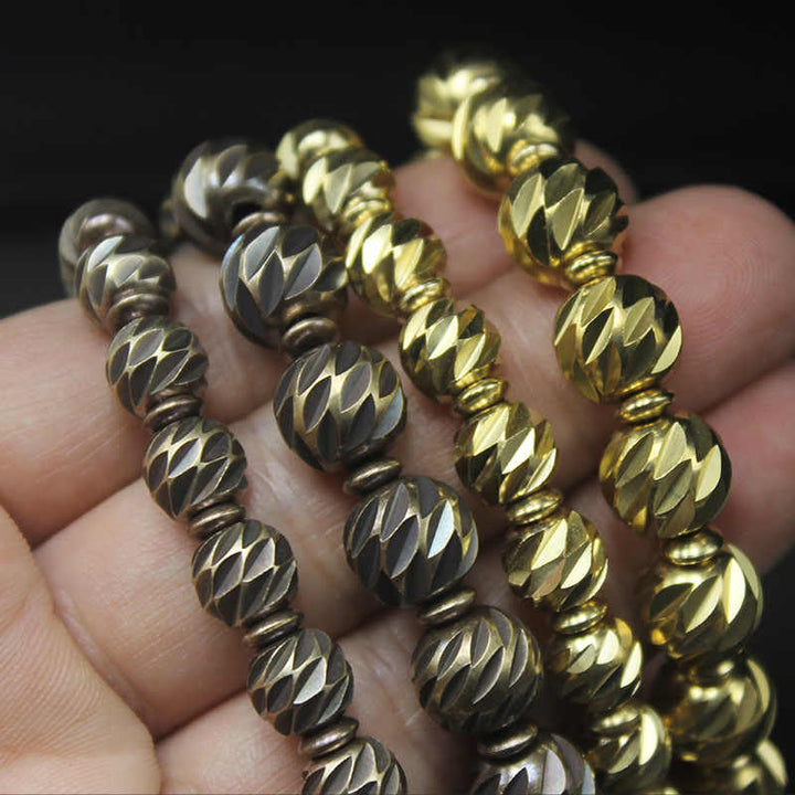 Buddha Stonesヴィンテージ アンティーク調 ナイフ彫刻模様 銅 真鍮ビーズ 富のブレスレット