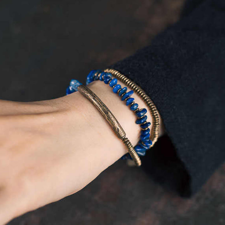 Buddha Stones不規則形状 トリプルラップ ラズライト ラピスラズリ バランスブレスレット - image 10