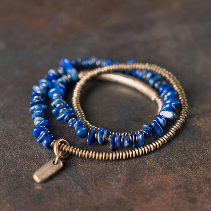 Buddha Stones不規則形状 トリプルラップ ラズライト ラピスラズリ バランスブレスレット - 6.7～6.9インチ（17～17.5cm） - image 0