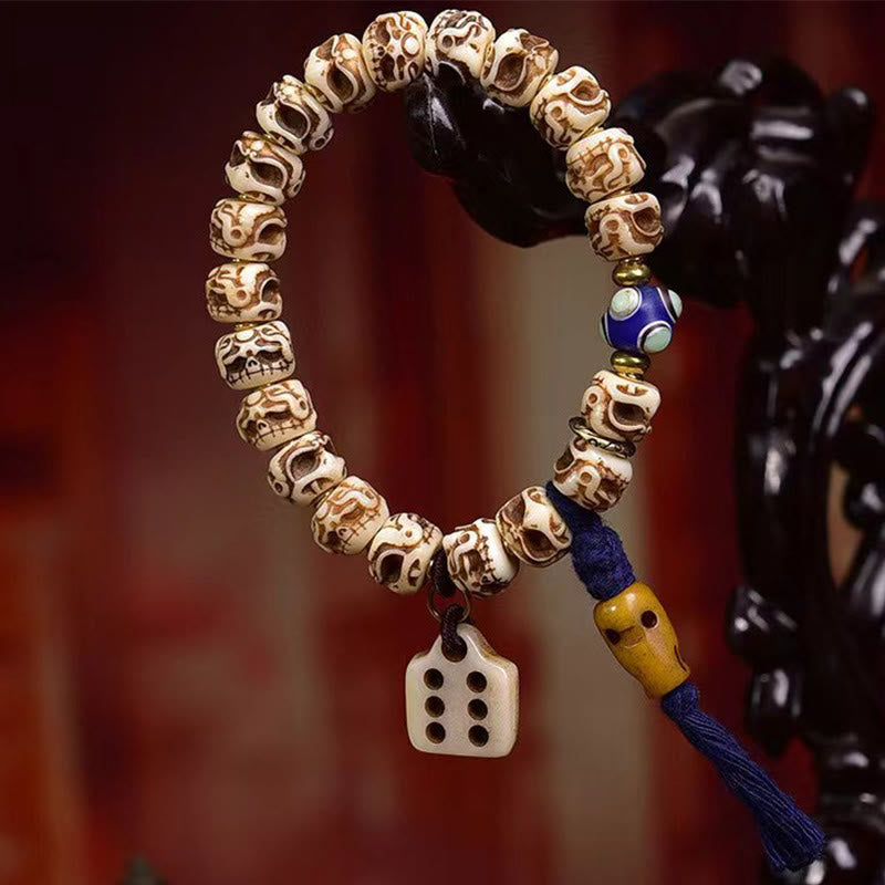 Buddha Stonesチベットラクダ骨ガルーダ彫刻保護タッセルブレスレット