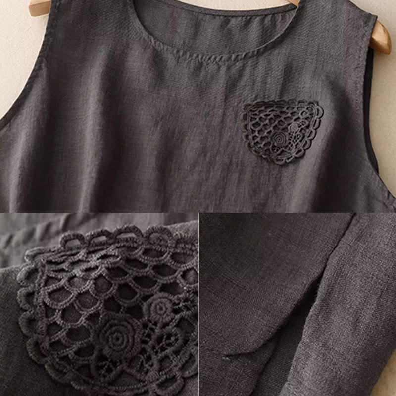 Buddha Stonesカジュアル 無地 刺繍パッチワークデザイン ノースリーブ クルーネック レディースベスト - image 18