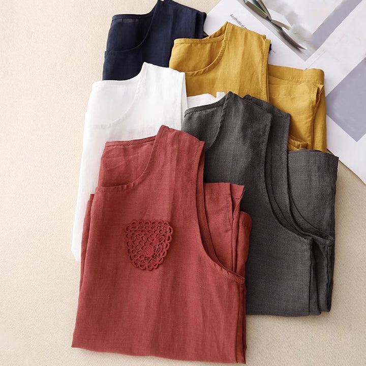 Buddha Stonesカジュアル 無地 刺繍パッチワークデザイン ノースリーブ クルーネック レディースベスト - image 25