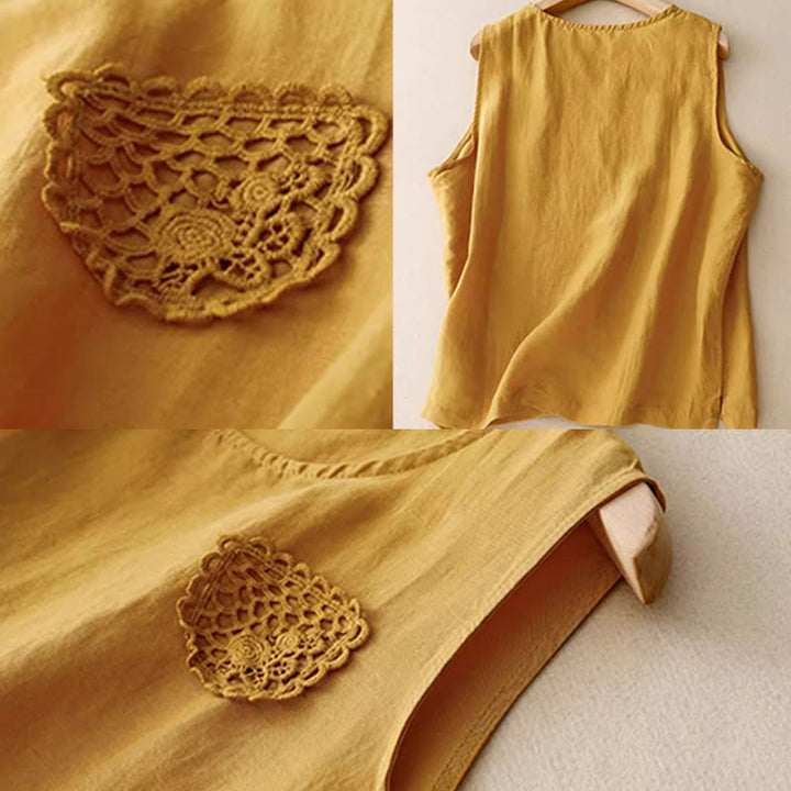 Buddha Stonesカジュアル 無地 刺繍パッチワークデザイン ノースリーブ クルーネック レディースベスト - image 6