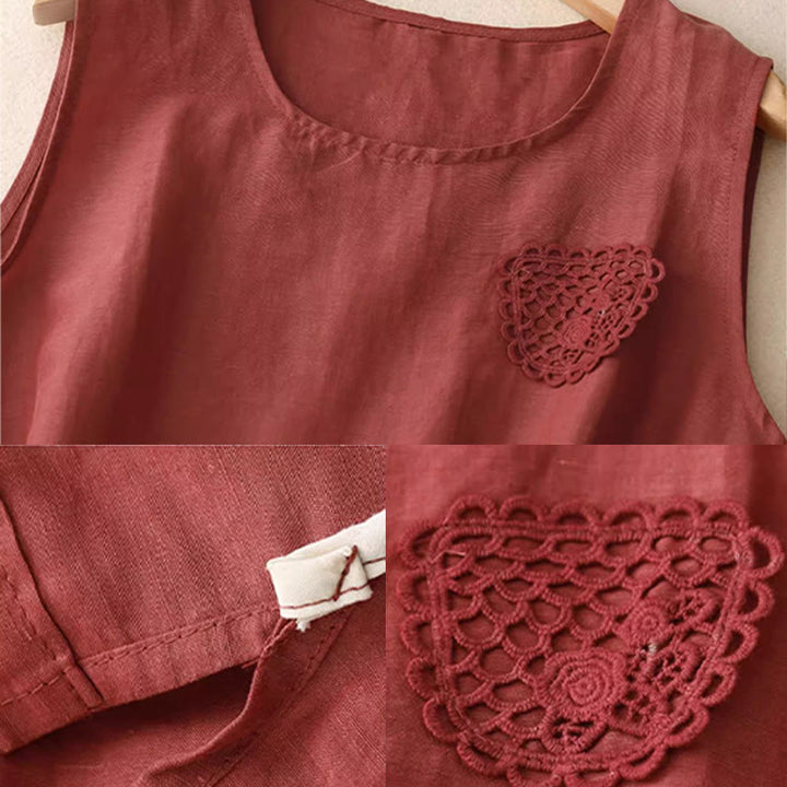Buddha Stonesカジュアル 純色刺繍 パッチワークデザイン ノースリーブ クルーネック レディース コットンリネン ベスト - image 14