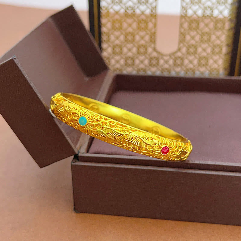 Buddha Stones銅メッキ 金 花 葉幸運ブレスレットバングル