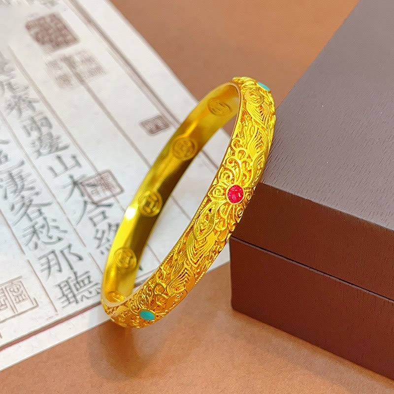 Buddha Stones銅メッキ 金 花 葉幸運ブレスレットバングル