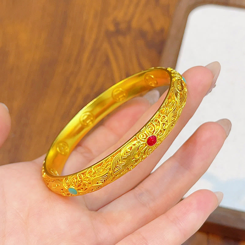 Buddha Stones銅メッキ 金 花 葉幸運ブレスレットバングル
