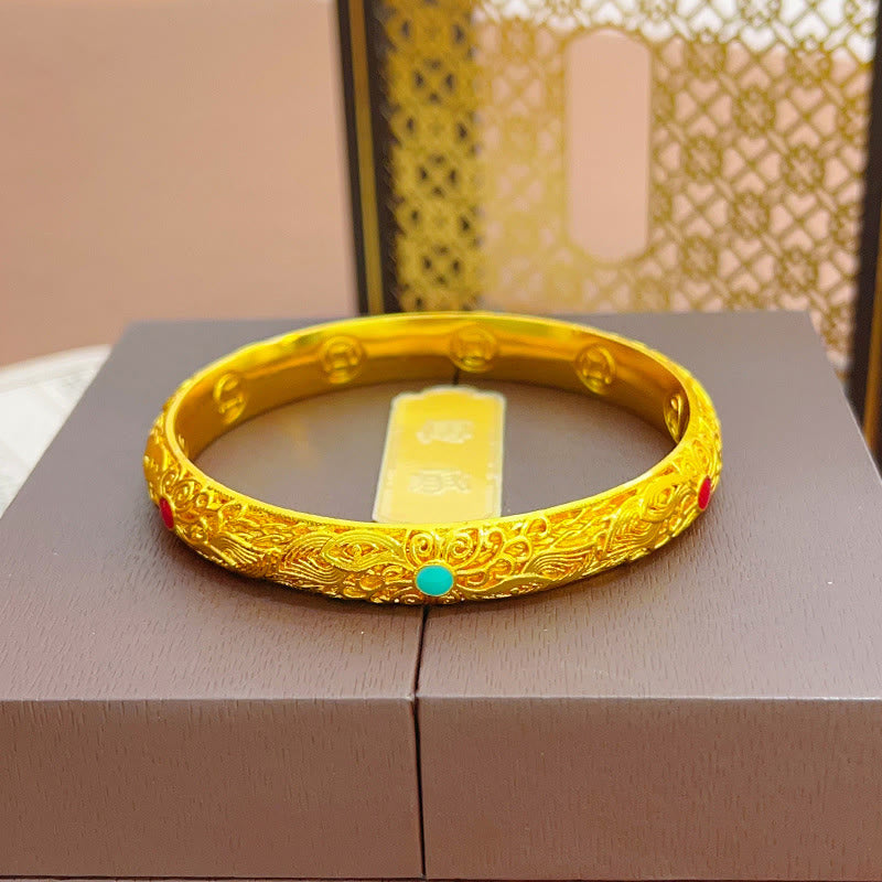 Buddha Stones銅メッキ 金 花 葉幸運ブレスレットバングル