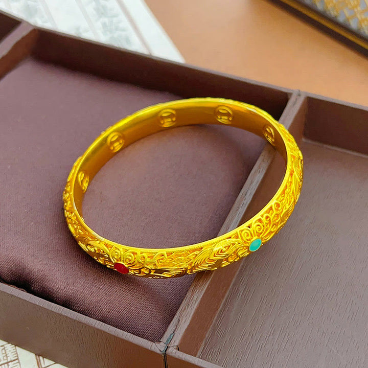 Buddha Stones銅メッキ 金 花 葉幸運ブレスレットバングル
