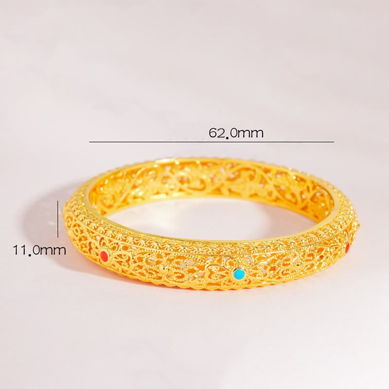 Buddha Stones銅メッキ 金 花 蔓 模様幸運ブレスレットバングル 2.44インチ (62 MM)