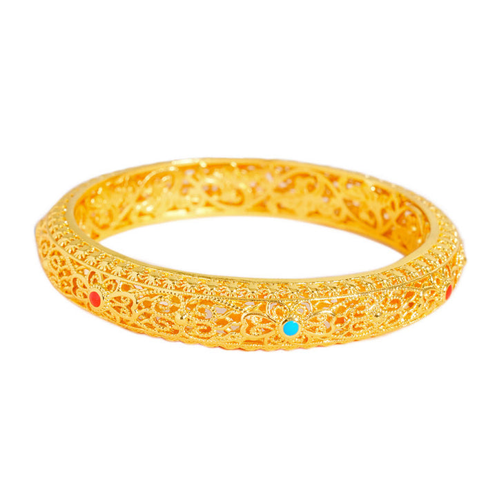Buddha Stones銅メッキ 金 花 蔓 模様幸運ブレスレットバングル 2.44インチ (62 MM)
