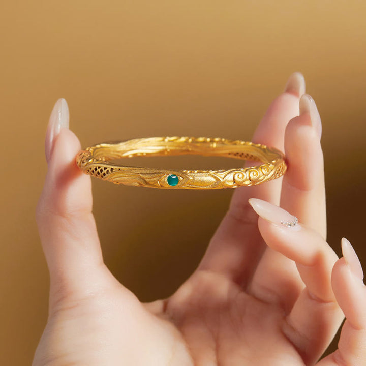 Buddha Stones999スターリングシルバー ゴールデンフラワー 中空デザイン 祝福ブレスレット バングル - image 3