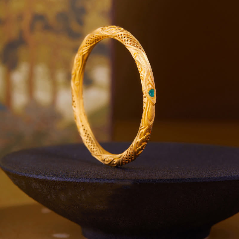 Buddha Stones999スターリングシルバー ゴールデンフラワー 中空デザイン 祝福ブレスレット バングル