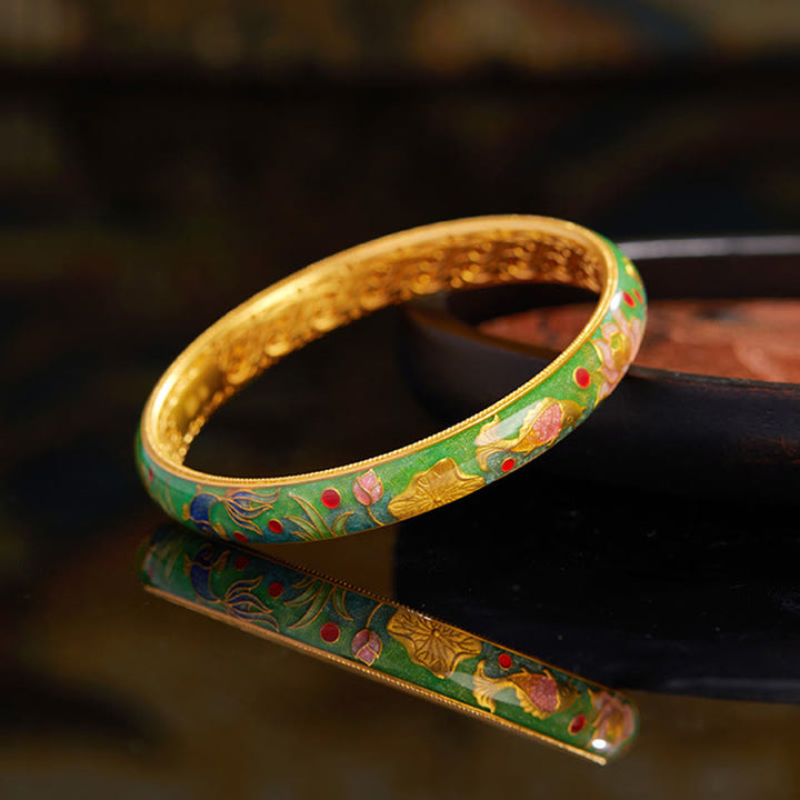 Buddha Stones 999スターリングシルバー 鯉 蓮 中空デザイン 富のブレスレット バングル 2.28インチ (58mm)